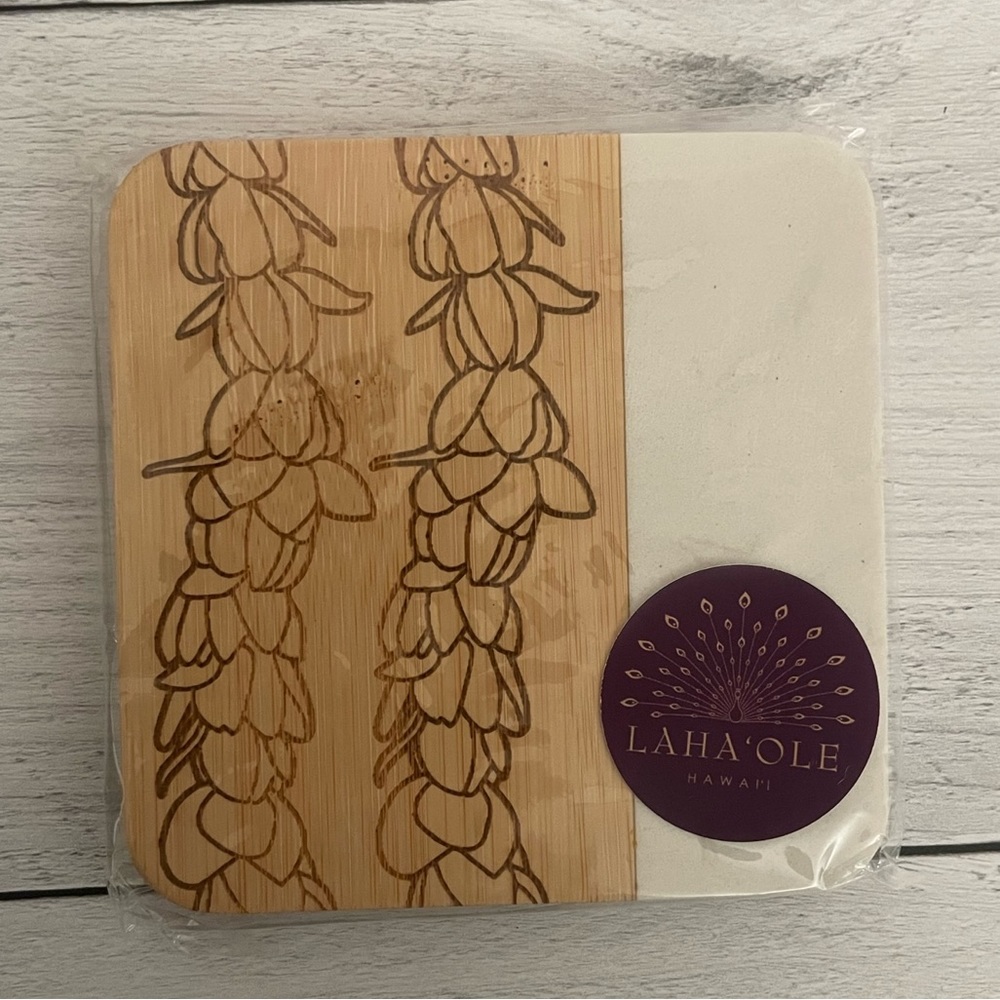 NEW Lahaole Hawaii Pikake marble and wood coaster